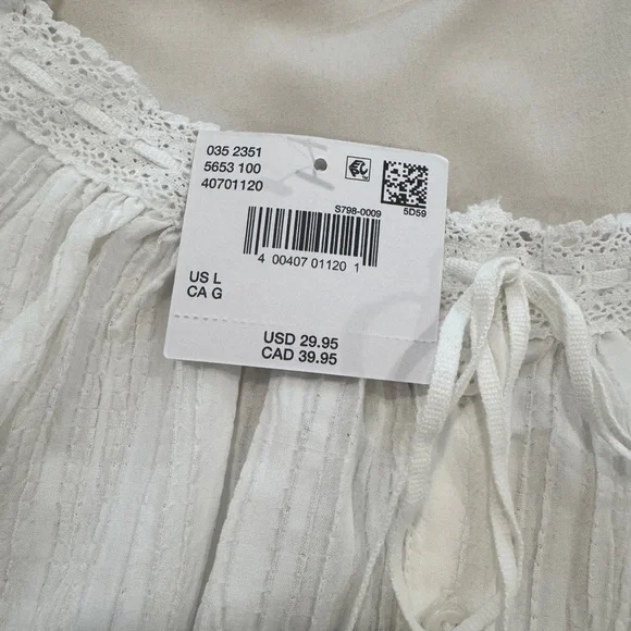 American Eagle Outfitters White Smocked Tie Front Tank Top - Picture 2 of 4